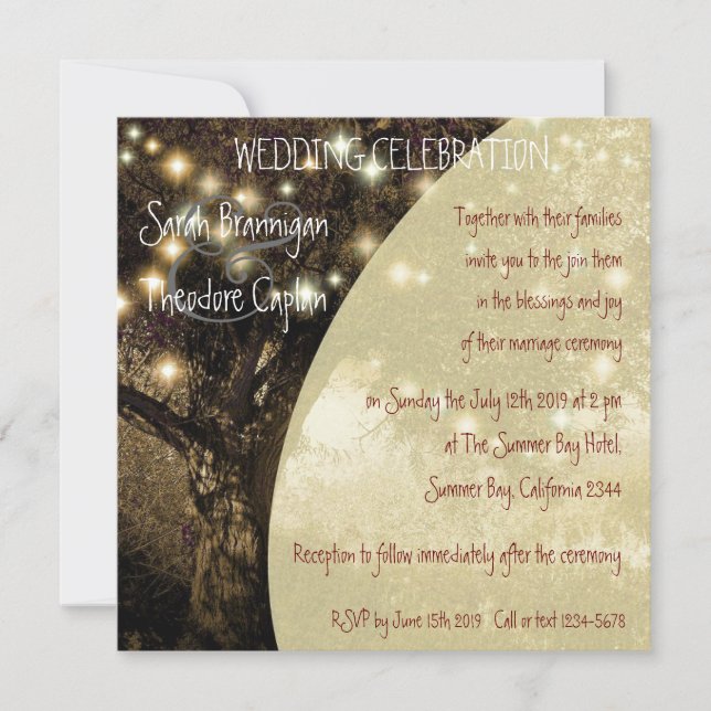 Vintage Oak Tree night lights wedding Invitation (Front)