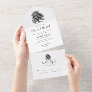 Vintage Oak Tree Wedding All In One Invitation