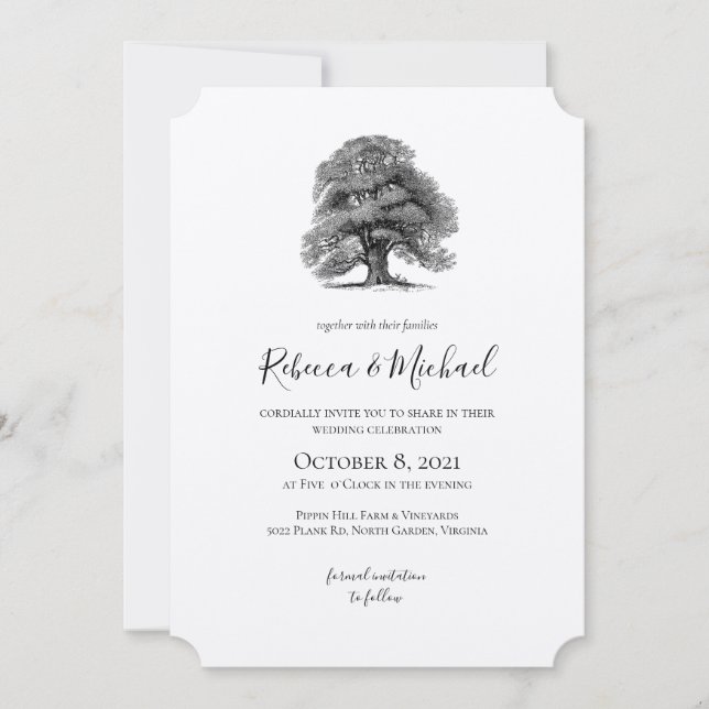 Vintage Oak Tree Wedding Invitation (Front)