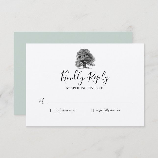 Vintage Oak Tree Wedding RSVP card (Front/Back)