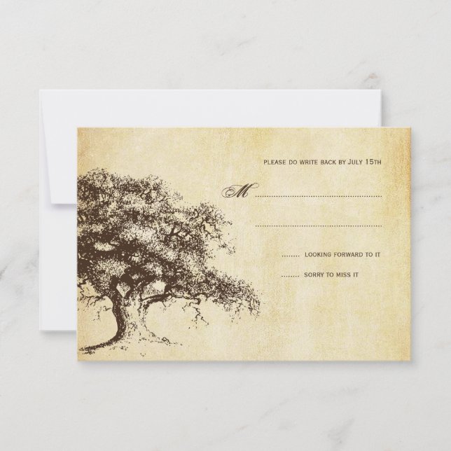 Vintage Oak Wedding RSVP Card (Front)