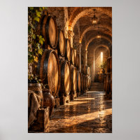 Vintage Oak Wine Barrels in Stone Cellar – Rustic