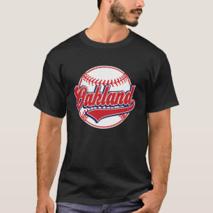 Vintage Oakland Cityscape Baseball Player and Fan T-Shirt