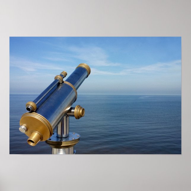 Vintage observation telescope with ocean view poster (Front)