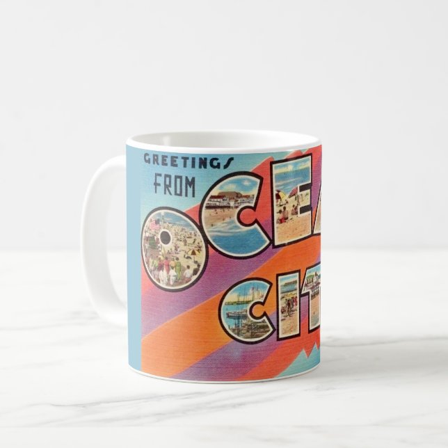 Vintage Ocean City MD Greeting Coffee Mug (Front Left)