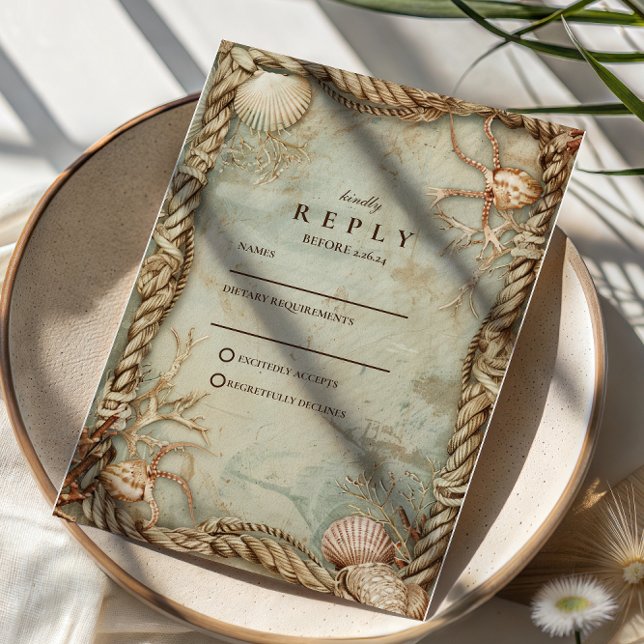 Vintage Ocean Depths Nautical Wedding RSVP Card (Creator Uploaded)