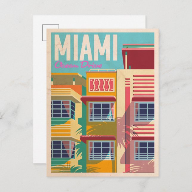 vintage Ocean Drive Miami  Postcard (Front/Back)