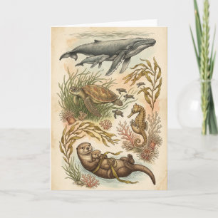 Vintage Ocean Embrace Artistic Blank Greeting Card