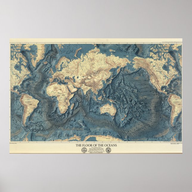 Vintage Ocean Floor Map Poster (Front)