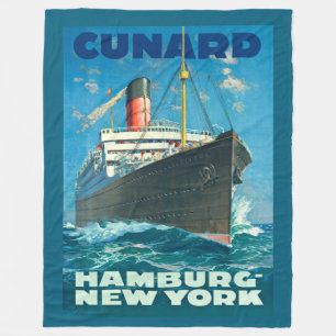 VINTAGE OCEAN LINER TRAVEL FLEECE BLANKET