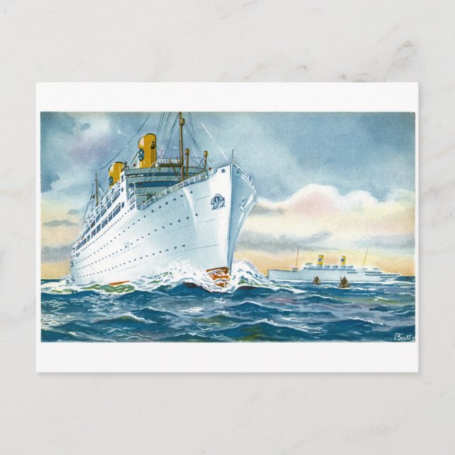 Vintage Ocean Liners Travel Poster Postcard (Front)