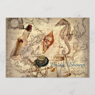vintage  ocean map beach wedding bridal shower invitation