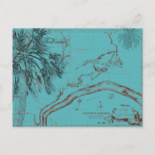 Vintage Ocean Map Collage Turquoise Postcard