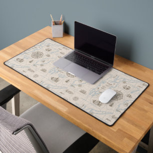 Vintage Ocean Map Pattern Desk Mat