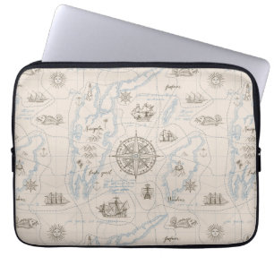 Vintage Ocean Map Pattern Laptop Sleeve