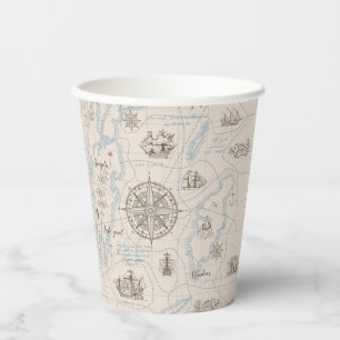 Vintage Ocean Map Pattern Paper Cups