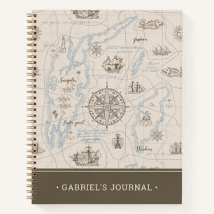 Vintage Ocean Map Pattern   Personalised Journal