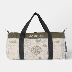 Vintage Ocean Map Pattern Personalised Journal Duffle Bag
