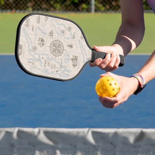 Vintage Ocean Map Pattern Pickleball Paddle (Insitu)