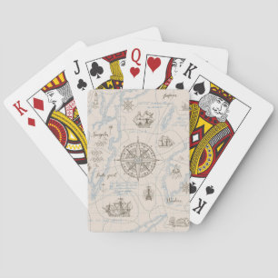 Vintage Ocean Map Pattern Playing Cards