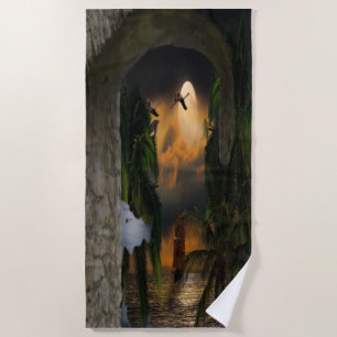 Vintage Ocean Sea Caves  Beach Towel