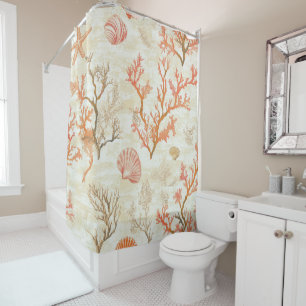 Vintage Ocean Shell Coral Starfish Beige Ivory Shower Curtain
