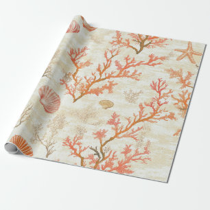 Vintage Ocean Shell Coral Starfish Beige Ivory Wrapping Paper