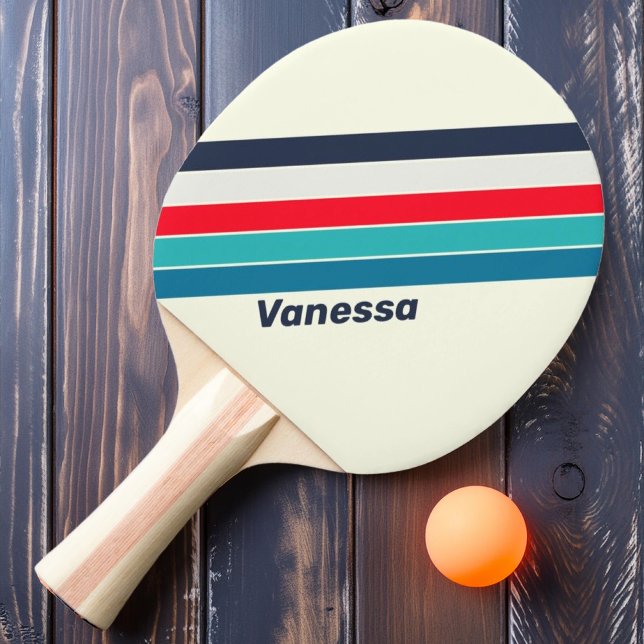 Vintage Ocean Striped with Name Ping Pong Paddle (Creator Uploaded)