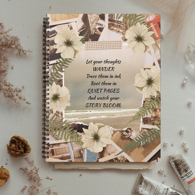 Vintage Ocean View Pressed Floral Notebook (Let your thoughts drift like waves—this keepsake blends vintage charm with quiet floral serenity.)