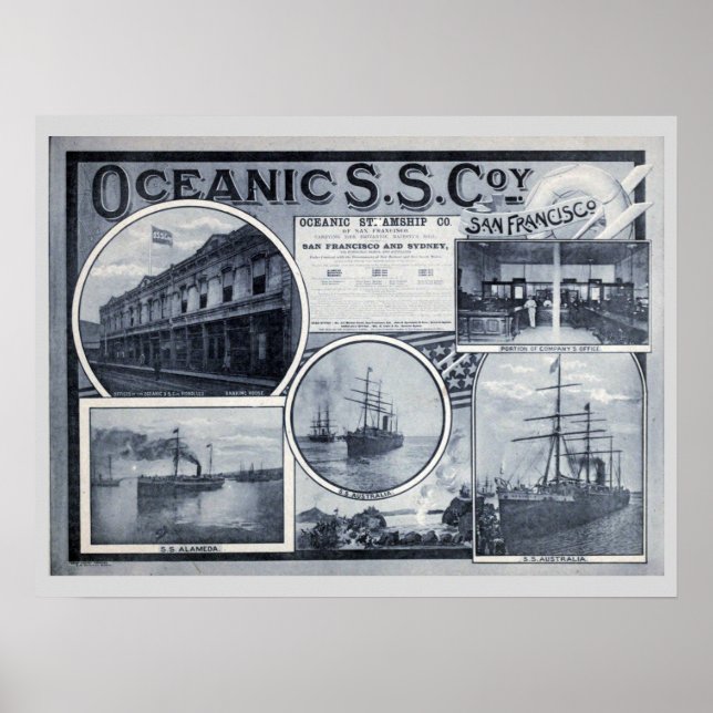 Vintage Oceanic Steamship Company Advertisement Poster (Front)