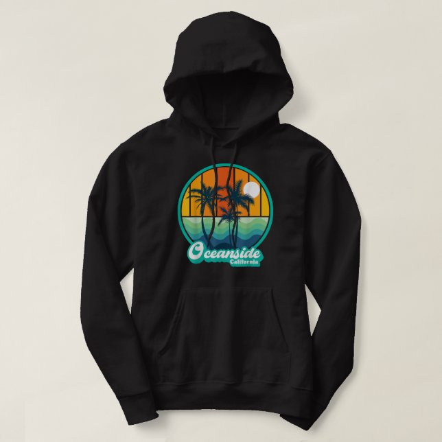 Vintage Oceanside California Summer Vacation Beach Hoodie (Design Front)