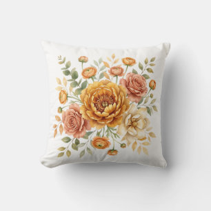 Vintage Ochre & Rose Floral Bouquet Cushion