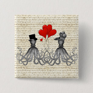 Vintage octopi and hearts 15 cm square badge
