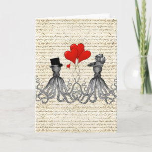 Vintage octopi and hearts card