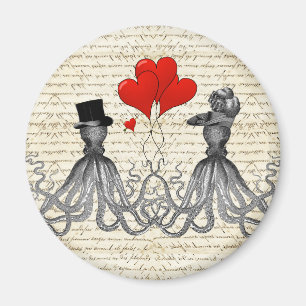 Vintage octopi and hearts magnet