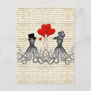 Vintage octopi and hearts postcard