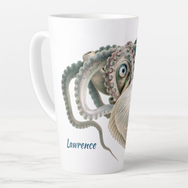 Vintage Octopus Argonaut, Marine Life Animals Latte Mug (Left Angle)