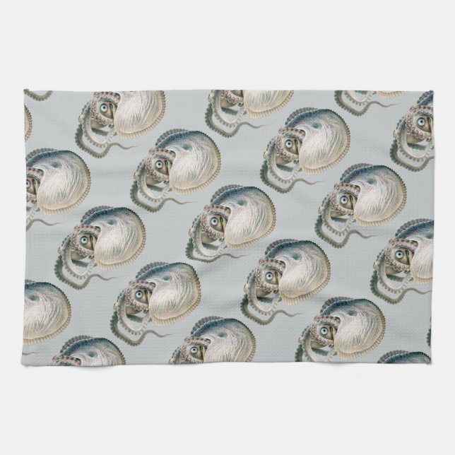 Vintage Octopus Argonaut, Marine Life Animals Tea Towel (Horizontal)