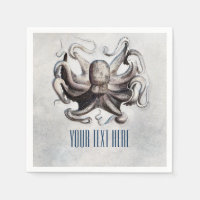Vintage Octopus Beach Elegant Wedding Napkins