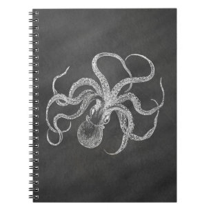 Vintage Octopus Chalkboard Background Template Spiral Notebook