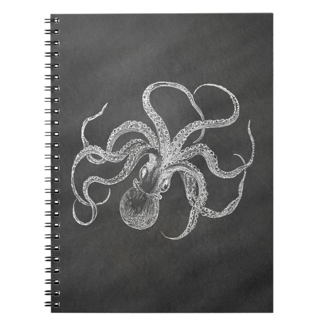 Vintage Octopus Chalkboard Background Template Spiral Notebook (Front)