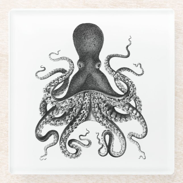 [ Vintage Octopus ] Glass Coaster (Front)