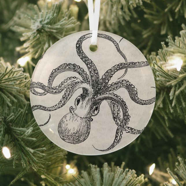 VINTAGE OCTOPUS GLASS ORNAMENT | COASTAL CHRISTMAS (Insitu)