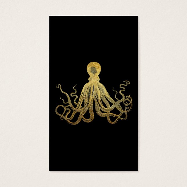 Vintage Octopus Gold Black Ink Coastal Nautical (Front)
