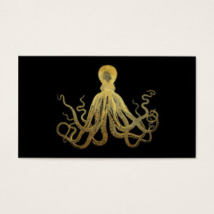 Vintage Octopus Gold Black Ink Coastal Nautical