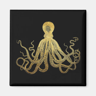 Vintage Octopus Gold Black Ink Coastal Nautical Magnet