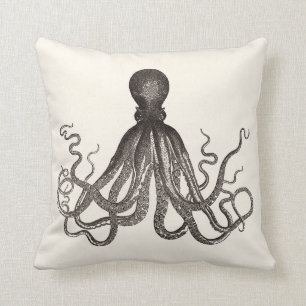 Vintage Octopus Illustration in Sepia Cushion