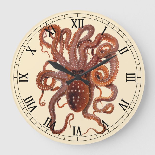 Vintage Octopus Macropus, Marine Aquatic Animals Large Clock (Front)