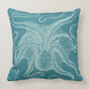 Vintage Octopus Nautical Teal Cushion