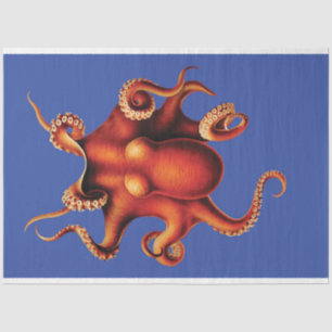 Vintage Octopus on a Blue Background Retro  Tissue Paper